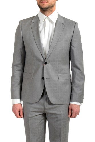 Pre-owned Hugo Boss "astian/hets182" Men's 100% Wool Extra Slim Gray Two Button Suit