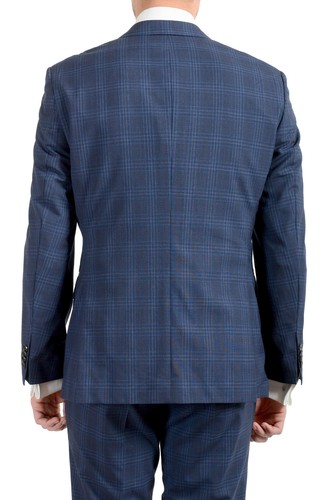 Pre-owned Hugo Boss Men's Jeckson/lenon1 Regular Fit 100% Wool Blue Plaid Two Button Suit