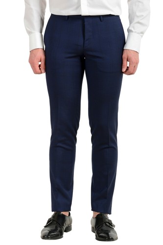 Pre-owned Hugo Boss Men's "reyno4/wave2" Extra Slim Fit 100% Wool Blue Two Button Suit