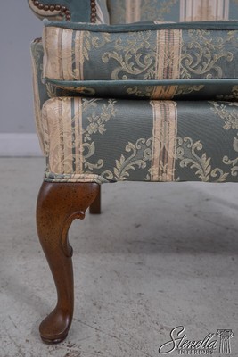 61358EC: Pair HICKORY CHAIR CO Newly Damask Upholstered Wing Chairs
