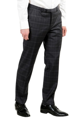 Pre-owned Hugo Boss "johnstons3/lenon1" Men's 100% Wool Gray Plaid Two Button Suit