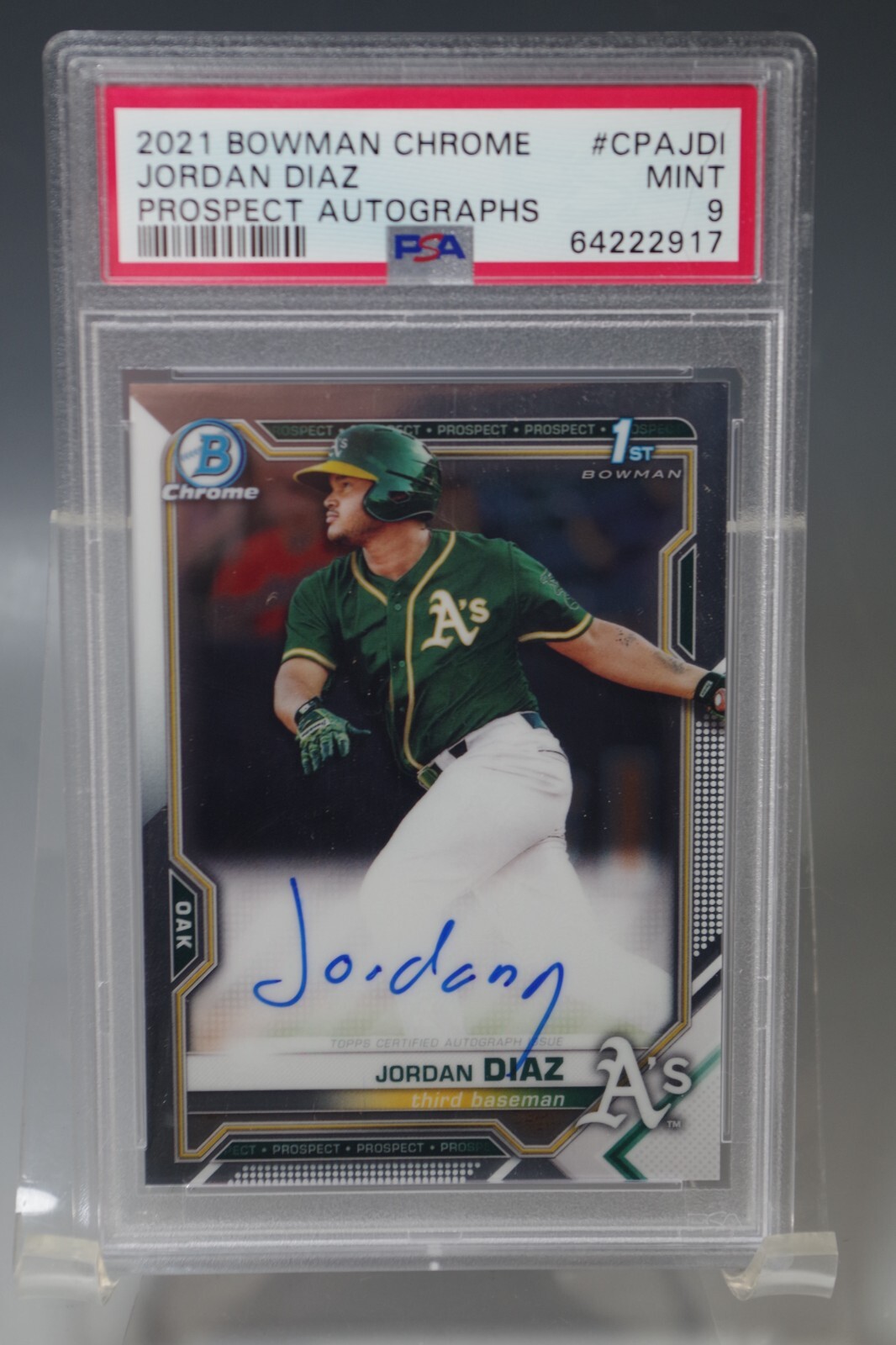 JORDAN DIAZ 2021 BOWMAN CHROME # CPAJDI PSA 9 AUTO CARD AUTOGRAPH