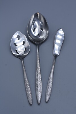 3-Pc Nasco LA CANADA Pierced Serving Spoon Jelley Server Butter Knife Stainless