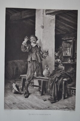 JOSE DOMINGO PAINTING HERE'S TO YOUR HEALTH ANTIQUE PHOTOGRAVURE PRINT CASSELL
