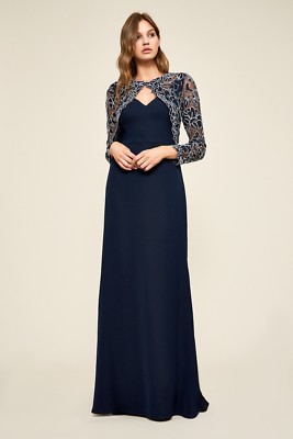 

TADASHI SHOJI Темно-синее белое платье из эластичного крепа с вышивкой Darya,  л, Синий, DARYA