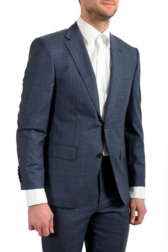 Pre-owned Hugo Boss Men's "t-jarrod/lone" Regular Fit 100% Wool Plaid Two Button Suit In Blue