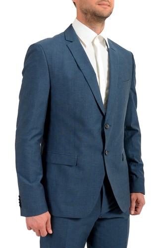 Pre-owned Hugo Boss Men's Reymond/wenten Extra Slim Fit Wool Two Button Suit Us 44r It 54r In Blue
