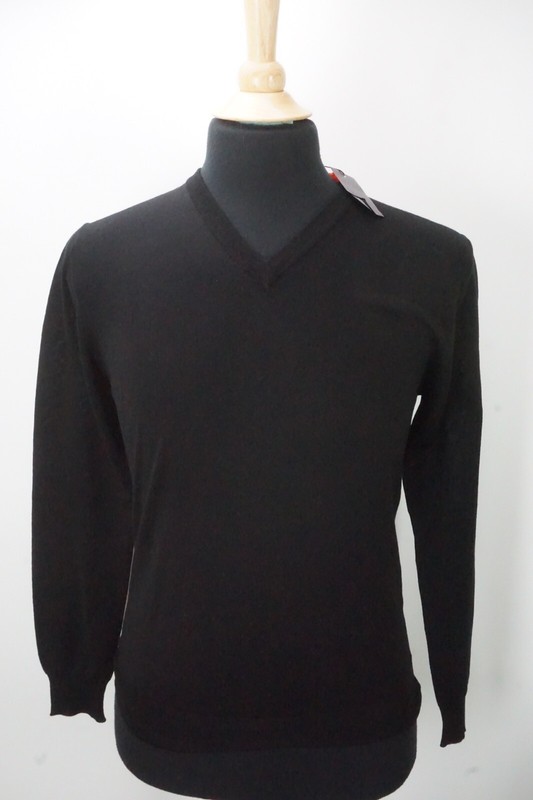 Pre-owned Isaia Napoli Scollo V Solid Black 100% Wool V Neck Sweater Sz S Brand W/tags