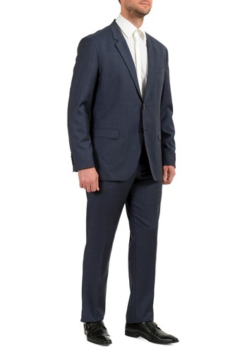 Pre-owned Hugo Boss Men's "urban/fargo 194f1" Regular Fit Plaid 100% Wool Two Button Suit In Blue/black