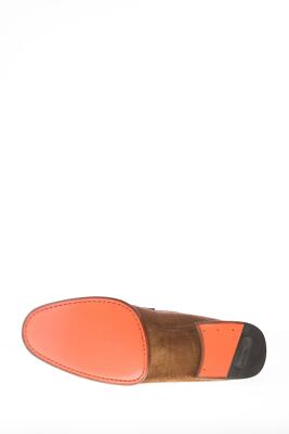 Pre-owned Santoni Men Shoes Tobacco Brown Delavè Suede Classic Penny Loafer Flexible Sole