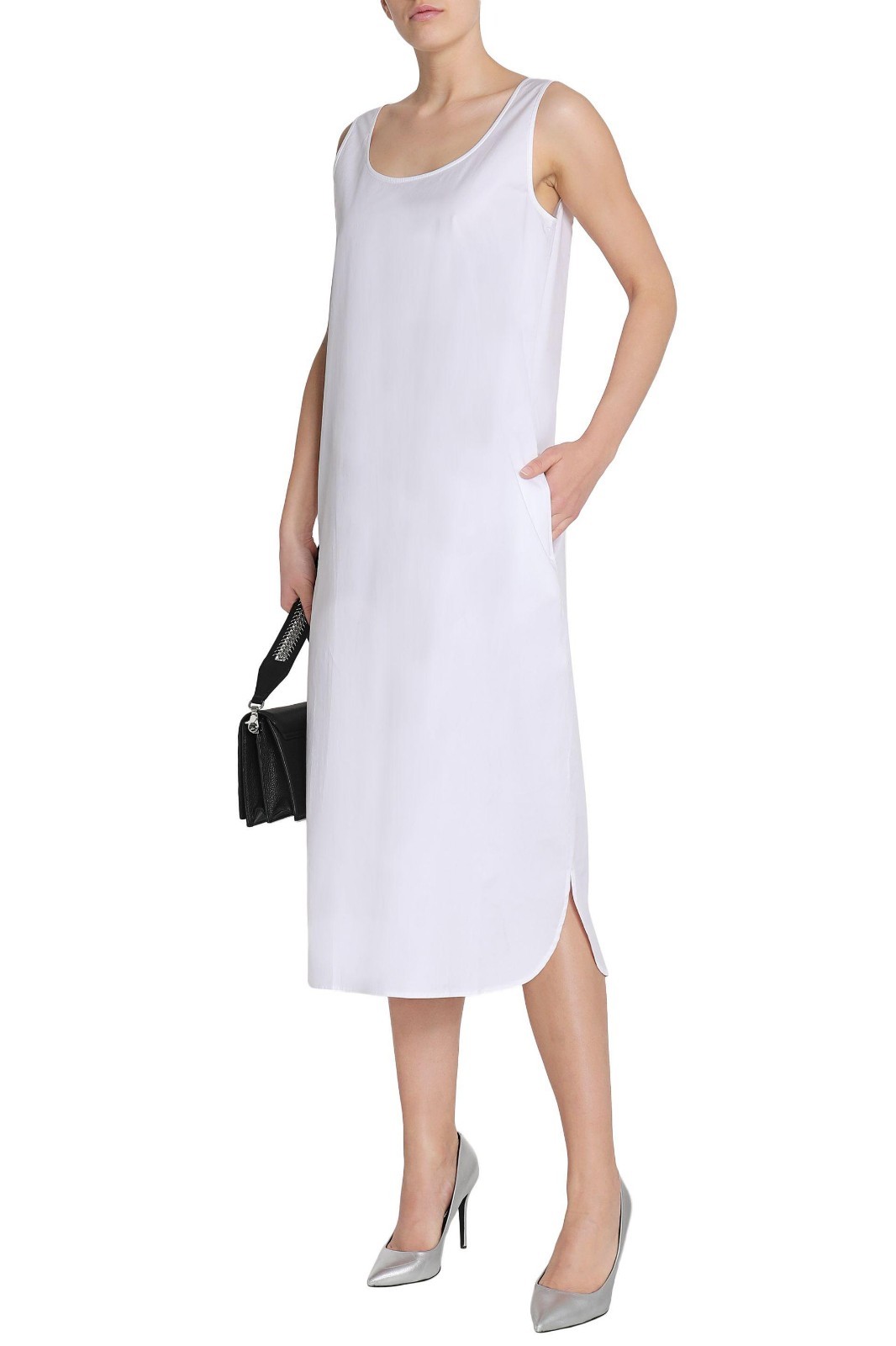 Изысканное БЕЛОЕ хлопковое платье миди из поплина DKNY PREMIUM NWT, размер XP, L