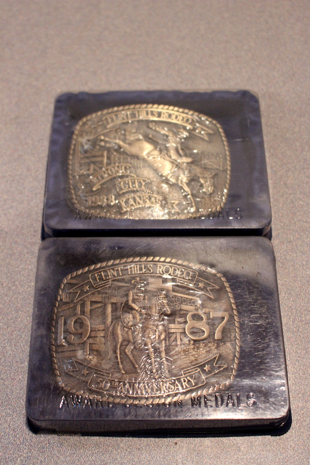 Flint Hills Rodeo Buckles 1987 50 Anniversary 1988 Strong City New in Box