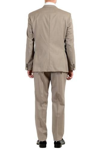 Pre-owned Hugo Boss "huge6/genius5" Men's 100% Wool Slim Beige Two Button Suit