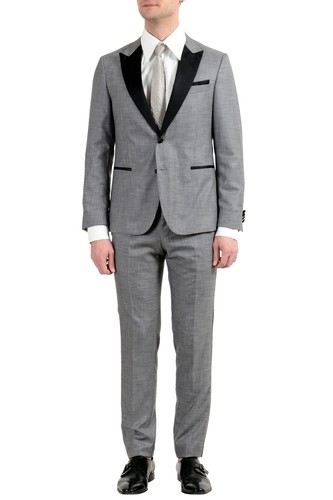 Pre-owned Hugo Boss "novid/bristow_1" Men's Wool Silk Slim Gray Tuxedo Two Button Suit