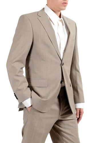 Pre-owned Hugo Boss "c-pasini/c-movie" Men's 100% Wool Beige Two Button Suit