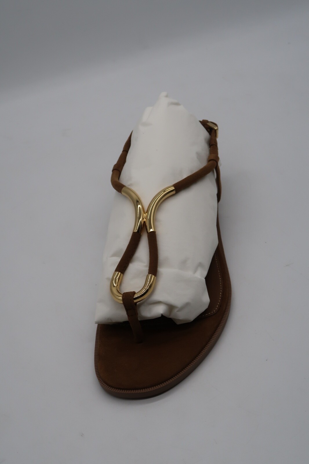Pre-owned Sergio Rossi Women's Gold Hardware Twist Brown Flat Thong Sandals Eu 39 $595