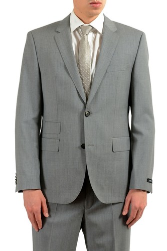 Pre-owned Hugo Boss "kings/central_1" Men's 100% Wool Gray Two Button Suit