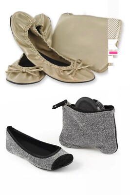 2 Sidekicks Foldable Ballet Flats Heelin Good Gold, Black Silver S  5 6 6.5