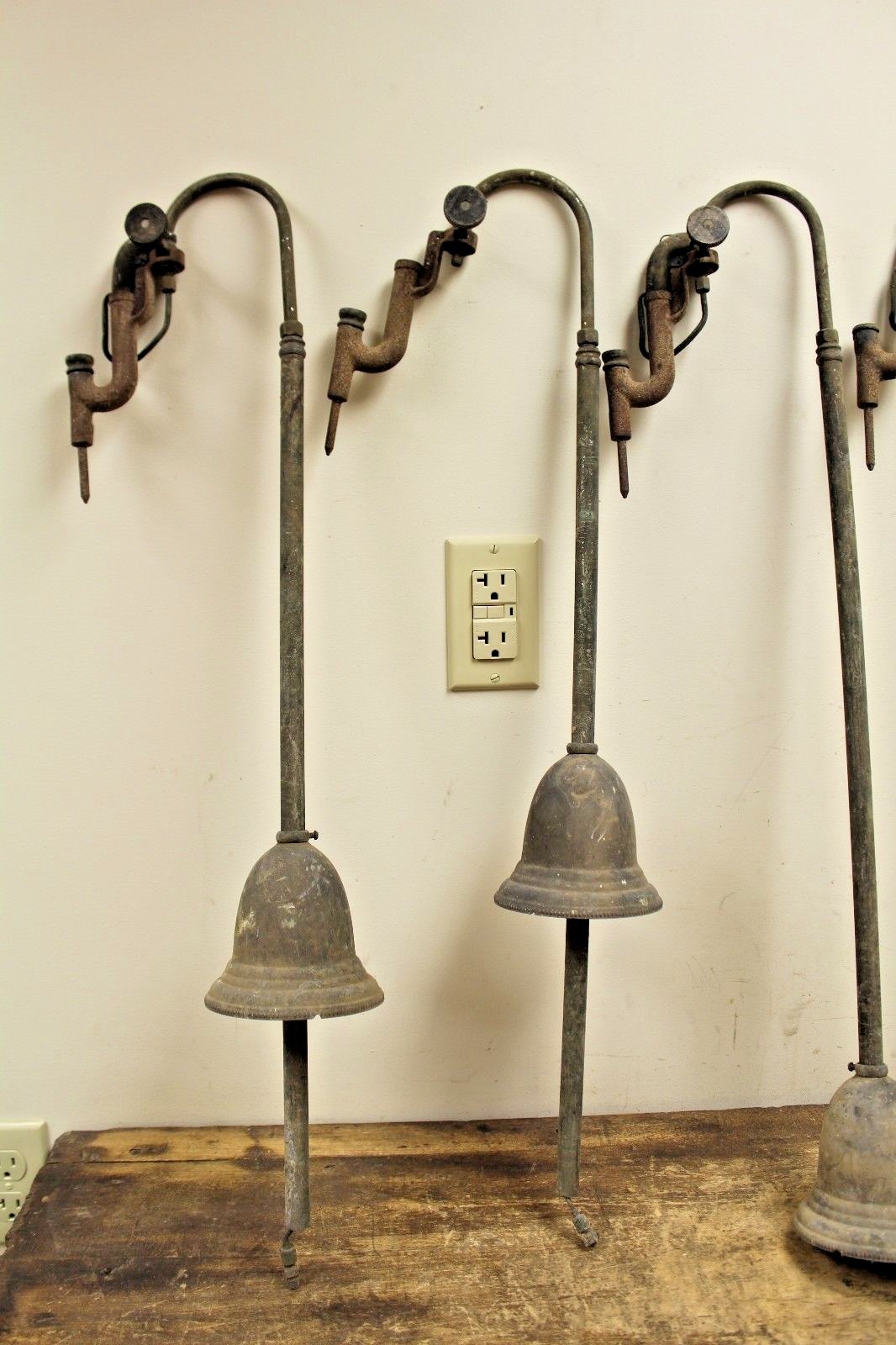 Lot of 5 Antique Ornate Brass Gas Light Wall Lamp Fixture