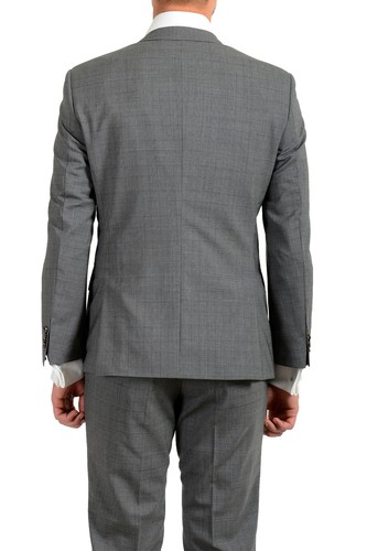 Pre-owned Hugo Boss "huge6/genius5" Men's 100% Wool Plaid Slim Gray Two Button Suit
