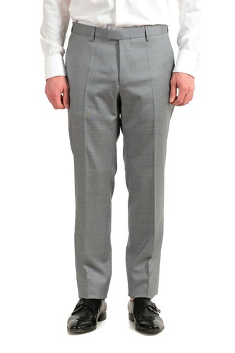 Pre-owned Hugo Boss Men's "t-harvers4/glover3" Slim Fit Silk Wool Plaid Two Button Suit In Gray