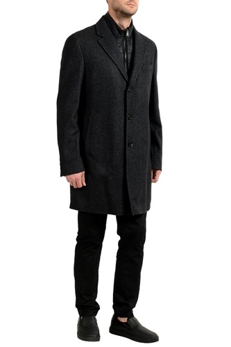 Pre-owned Hugo Boss "nadim4" Men's Wool Slim Three Button Coat With Detachable Inner In Gray