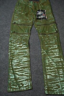 NWT Heritage America Jeans Mens 34 Green Shiny Zipper Denim Rock Pants Men 34x33