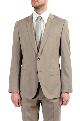 Pre-owned Hugo Boss "huge6/genius5" Men's 100% Wool Slim Beige Two Button Suit