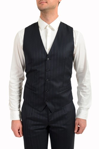 DOLCE & GABBANA DOLCE & GABBANA MEN'S "MARTINI" 100% WOOL STRIPED TWO BUTTON THREE PIECE SUIT