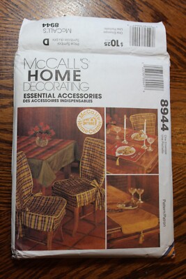 McCall's 8944 Chair Pad Back Cover Pillows Table Runner Home Décor sewing patten