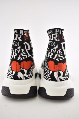 Pre-owned Balenciaga Women Speed Sock Trainer White Black Red Paris Runner Sneakers 42