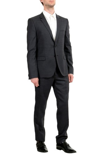 Pre-owned Hugo Boss "arti/hesten" Men's Wool Charcoal Two Button Suit In Gray