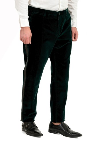 Pre-owned Dolce & Gabbana Men's Emerald Green Velour One Button Three Piece Suit