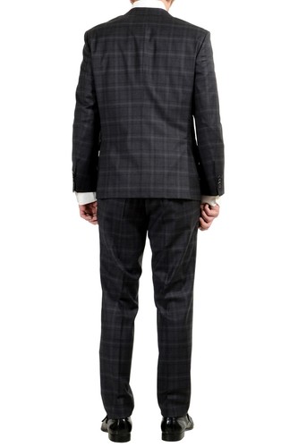 Pre-owned Hugo Boss "johnstons3/lenon1" Men's 100% Wool Gray Plaid Two Button Suit