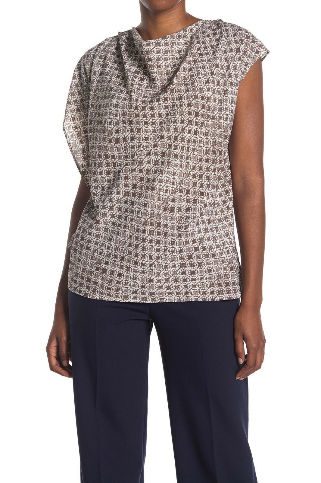 

HALSTON HERITAGE Асимметричная драповая блузка Baycindr Taupe White Diamond Dot, топ, Multicolor