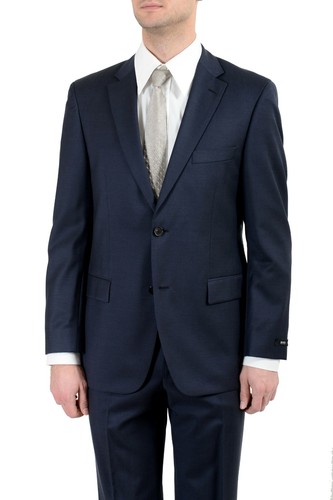 Pre-owned Hugo Boss "paolini1/movio1us" Men's 100% Wool Blue Two Button Suit Us 38r It 48r