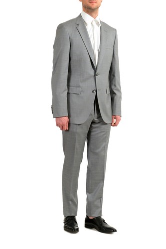 Pre-owned Hugo Boss Men's "t-harvers4/glover3" Slim Fit Silk Wool Plaid Two Button Suit In Gray