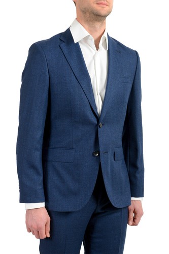 Pre-owned Hugo Boss Men's "johnstons5/lenon1" Regular Fit 100% Wool Blue Two Button Suit