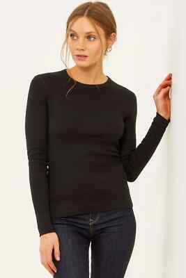 Three Dots Women's Essential Heritage Knit Long Sleeve Tee Black Size XL