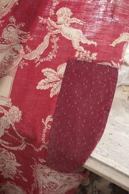 Normandy Toile French antique panel c 1775 hand wood block printed red fabric