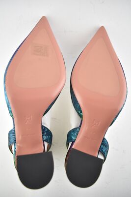 Pre-owned Amina Muaddi 95 Begum Sling Metal Rainbow Crystal Slingback Sandal Heel Pump 40 In Multicolor