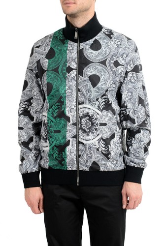 Pre-owned Versace Men's Wool Reversible Full Zip Windbreaker Jacket Us M It 50 In Multicolor