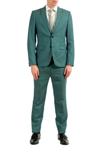 Pre-owned Hugo Boss "astian/hets" Men's 100% Wool Green Two Button Suit