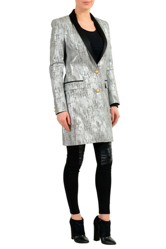 Pre-owned Versace Versus Silver Black One Button Women's Blazer Coat Sz Xs S M L Xl In Silver/black
