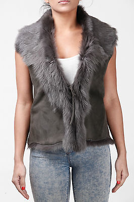 Pre-owned Samsara Grey Ladies Women's Soft Real Toscana Sheepskin Leather Gilet Waistcoat In Gray