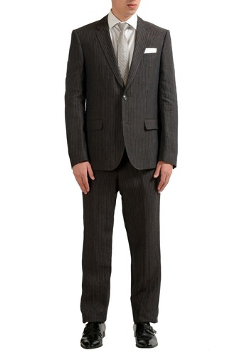 Pre-owned Hugo Boss "hedson/gander" Men's 100% Linen Striped Two Button Suit Us 40r It 50 In Multicolor