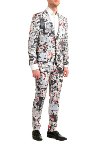 Pre-owned Hugo Boss Men's "arti/hesten182" Extra Slim Fit 100% Wool Two Button Suit In Multicolor