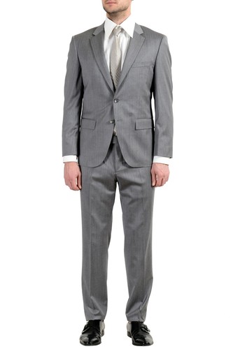 Pre-owned Hugo Boss "t-harvers4/glover2" Men's Slim 100% Wool Gray Two Button Suit
