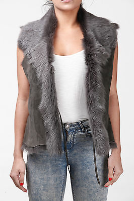 Pre-owned Samsara Grey Ladies Women's Soft Real Toscana Sheepskin Leather Gilet Waistcoat In Gray