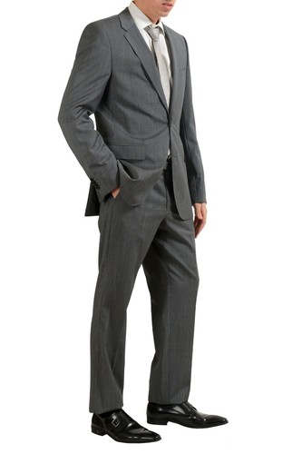 Pre-owned Hugo Boss "the James4/sharp6" Men's 100% Wool Two Button Suit Us 40l It 50 In Gray